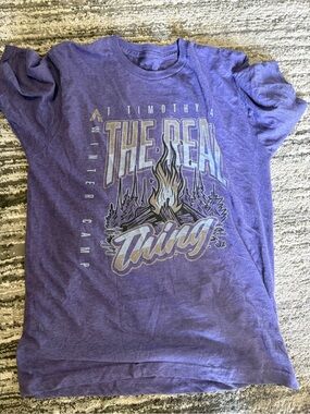 Sunday Purple Short Sleeve Graphic Tee with Camp Fire Design